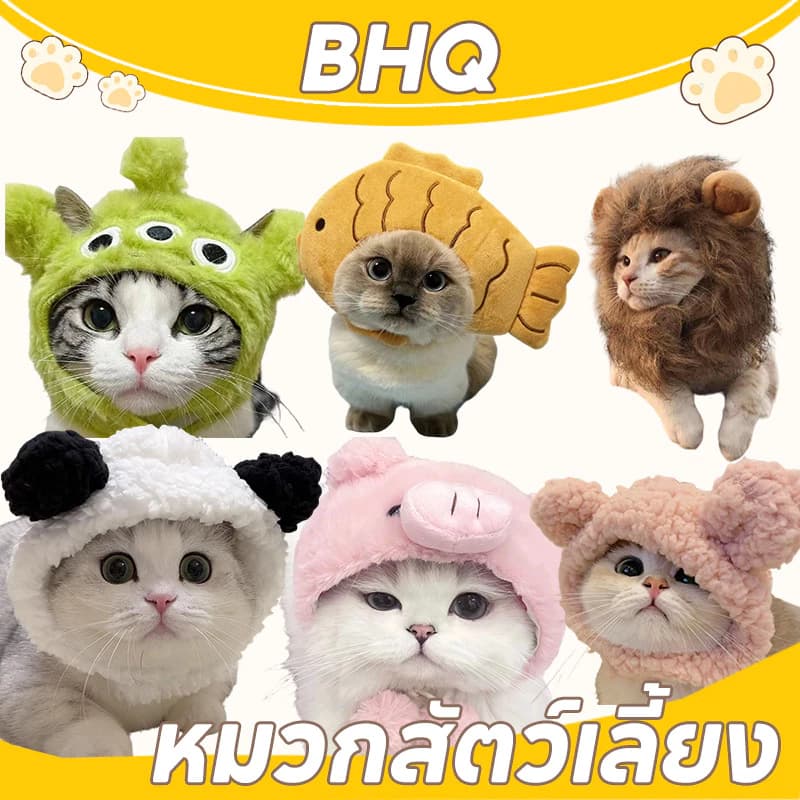 หมวกสัตว์เลี้ยง หมวกแมว หมวกหมา สําหรับสุนัข แมว คลุมหัวสัตว์ ลายแพนด้า หมี หมู ฮาโลวีน สําหรับสุนัข แมว