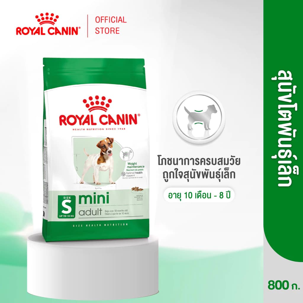 Royal Canin Mini Adult 800g อาหารเม็ดสุนัขโต พันธุ์เล็ก อายุ 10 เดือน–8ปี (Dry Dog Food, โรยัล คานิน)