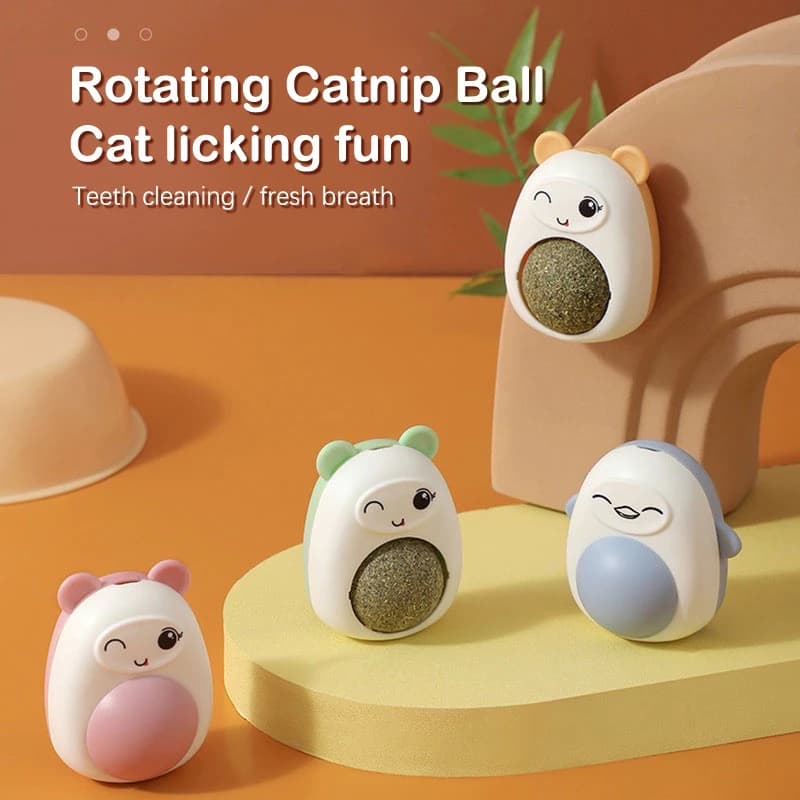 กัญชาแมว แคทนิปบอล ติดกำแพง ไม่กลิ้งหาย catnip ball หมุนได้ 360 องศา ลายการ์ตูนน่ารัก
