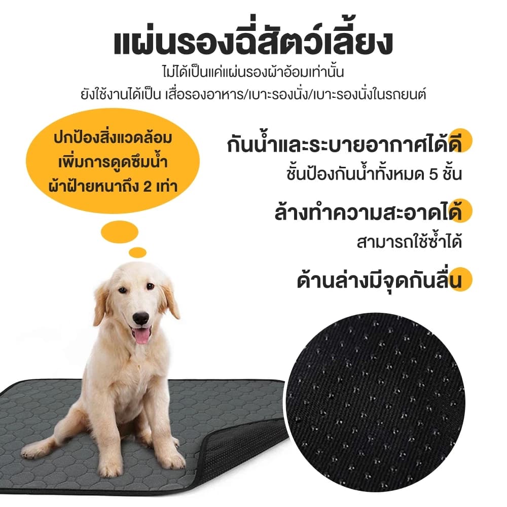 แผ่นรองฉี่สัตว์เลี้ยง ผ้ารองฉี่หมา เเมว กระต่าย ซักใช้ซ้ำได้ ซึมซับได้ดี