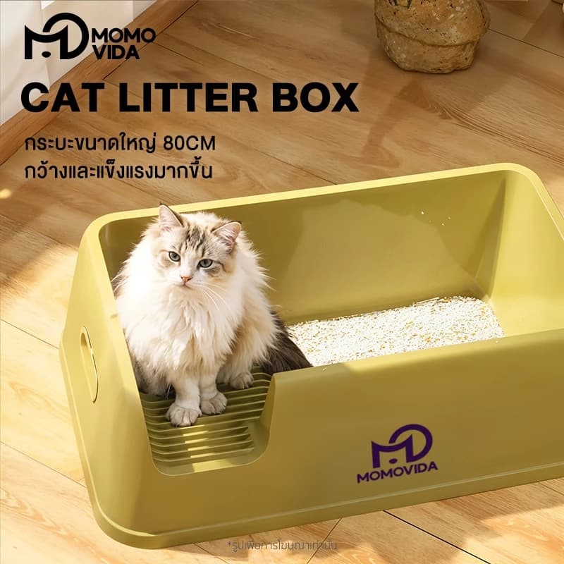 กระบะทรายแมวขนาดใหญ่ ห้องน้ำแมวขนาดใหญ่ ขอบสูงกันกระเด็น กระบะทรายจัมโบ้ มีที่ดักทราย กระบะทราย