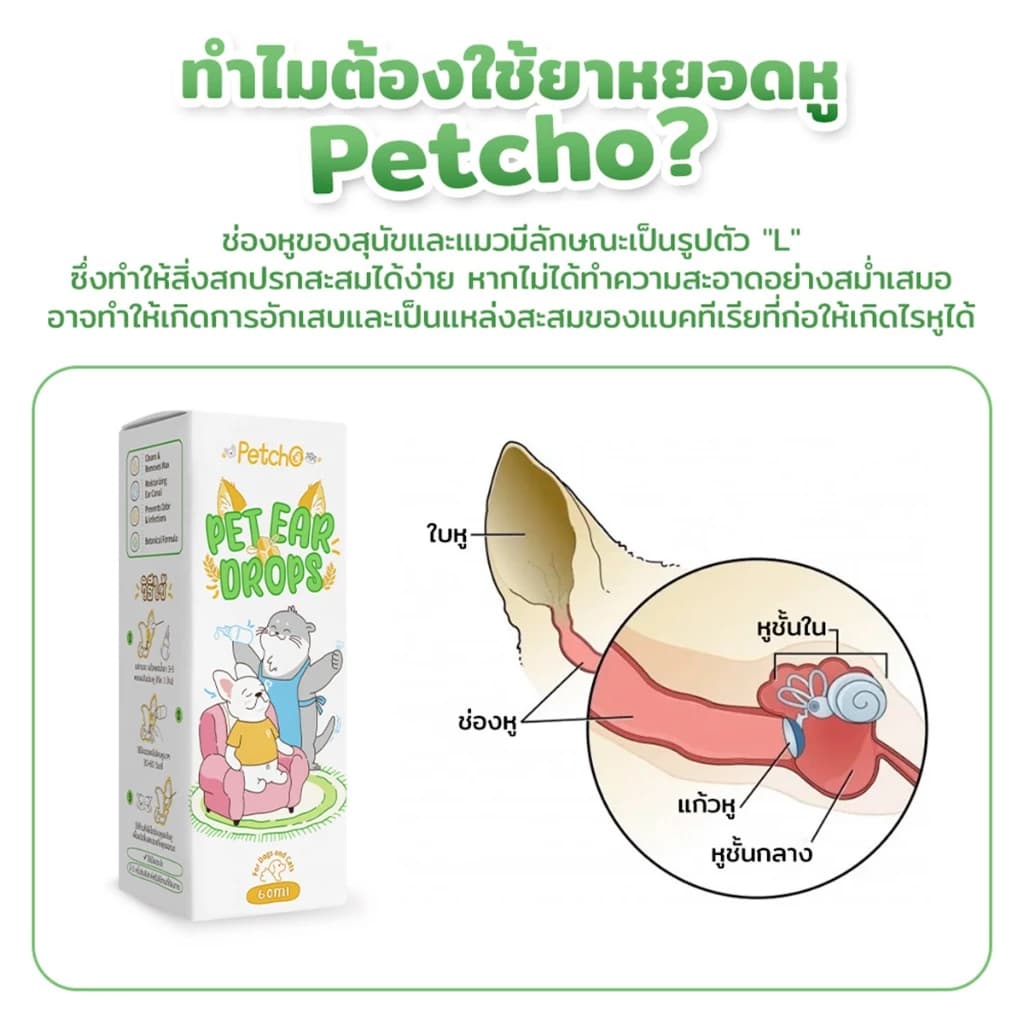 น้ำยาเช็ดหู หยอดหูแมว หยอดหูสุนัข ทำความสะอาดคราบขี้หู ให้ช่องหูชุ่มชื้น สูตรแพลนต์เบส