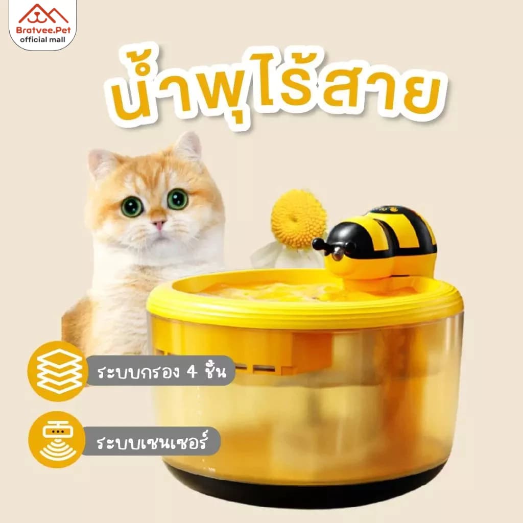 น้ำพุสัตว์เลี้ยงไร้สาย แบต4400mAh จุน้ำ2.2L ระบบSensor