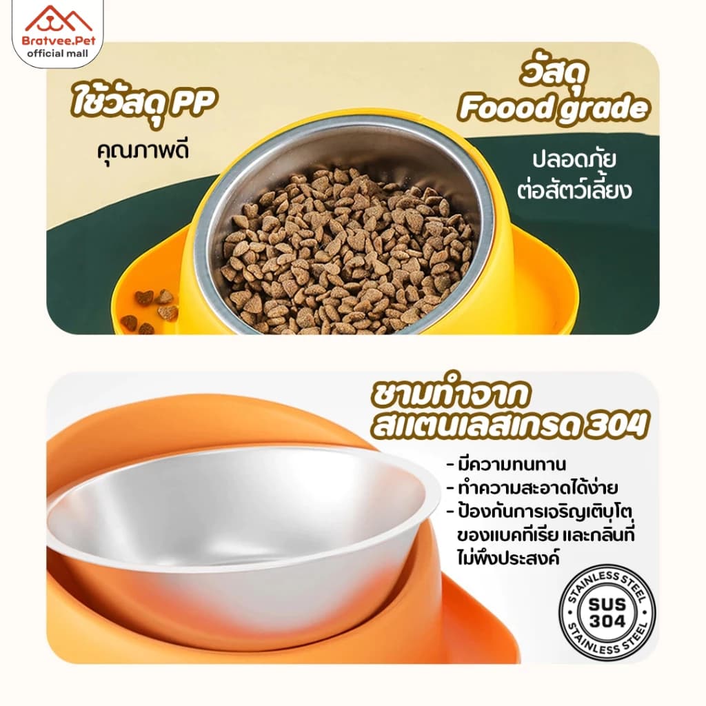 ชามอาหารสัตว์เลี้ยง สแตนเลส เกรด304 ชามเซรามิก ชามกันมด